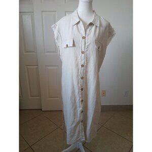 Mlle Gabrille Women's Button Front Shirt Dress Size 2X‎ Cream Belt Collared Boho